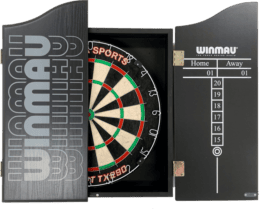 TX290 Dart Board Set with Winmau Pro Line Black Dart Cabinet + Darts
