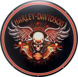 Harley Davidson Skull Bones Metal Bar Sign Round Single Sided 560mm