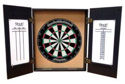 Genuine Bristle PRO STAR Bristle Dartboard + Quantum Dart Board Cabinet + Darts Set