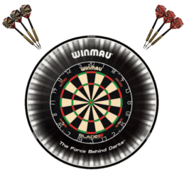Winmau Blade 6 DUAL CORE Dart Board + Plasma Light + Black Surround + Darts