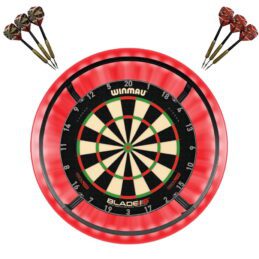 Winmau Blade 6 TRIPLE CORE Dart Board + Corona Light + Red Surround + Darts