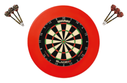 Winmau Blade 6 TRIPLE CORE Dart Board + Red Dartboard Surround + Darts