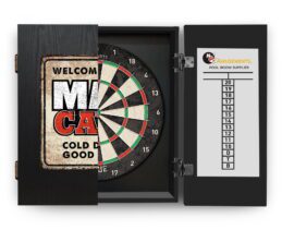 Shot Darts Rogue Dart Board + Welcome to the Man Cave Dartboard Cabinet + Darts
