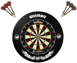 Winmau Blade 6 Dart Board + Xtreme Black Dartboard Surround + Darts Set
