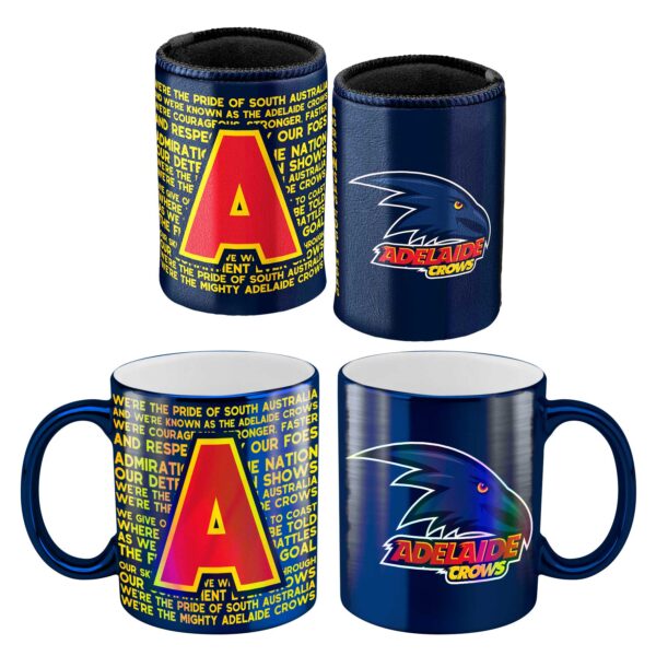 Adelaide Crows AFL Metallic Can Cooler and Coffee Mug Cup Gift Pack