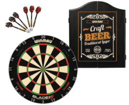 Winmau Blade 6 TRIPLE CORE Dart Board + Craft Beer Cabinet + Darts Set