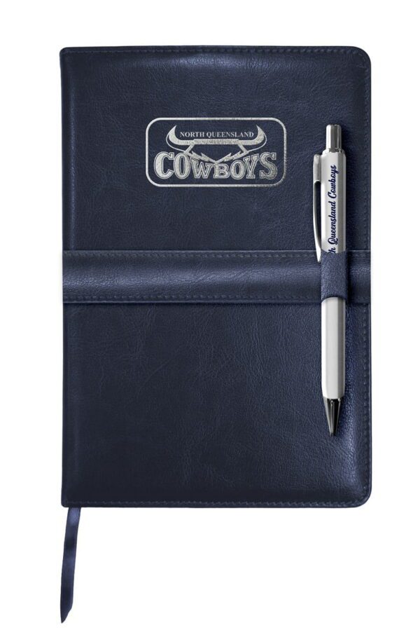 North QLD Queensland Cowboys NRL Heritage Logo Notebook with Pen Strap Gift Set