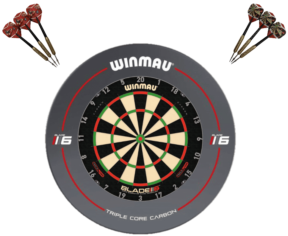 Winmau Blade 6 TRIPLE CORE Dart Board + BLADE 6 Dartboard Surround + Darts
