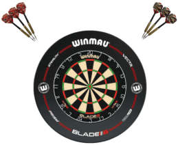 Winmau Blade 6 Dart Board + Pro-Line Dartboard Surround + Darts Set