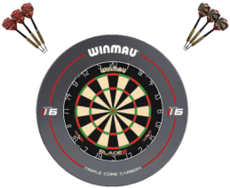 Winmau Blade 6 Dart Board + BLADE 6 Grey Dartboard Surround + Darts Set
