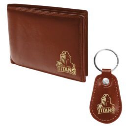 Gold Coast Titans NRL Leather Wallet & Keyring Gift Pack