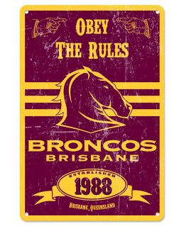 Brisbane Broncos NRL Retro Tin Wall Sign Obey The Rules