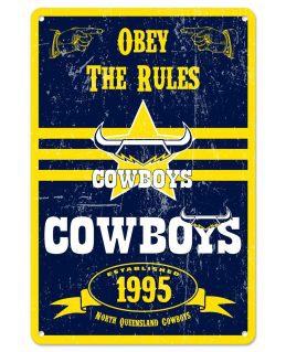 North QLD Queensland Cowboys NRL Retro Tin Wall Sign Obey The Rules