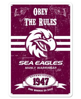 Manly Warringah Sea Eagles NRL Retro Tin Wall Sign Obey The Rules