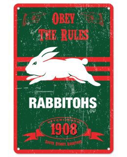 South Sydney Rabbitohs NRL Retro Tin Wall Sign Obey The Rules