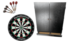 PRO STAR Genuine Bristle Dart Board and Tex Darts Black Cabinet with Storage Drawer