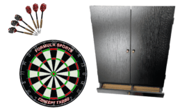 TX290 Genuine Bristle Dart Board and Tex Darts Black Cabinet with Storage Drawer