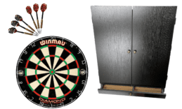 WINMAU PDS Diamond Plus Dart Board + Tex Darts Cabinet with Drawer + Darts Set
