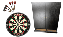 Winmau PRO SFB Dart Board and Tex Darts Black Cabinet with Storage Drawer