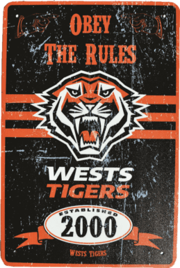 Wests Tigers NRL Retro Tin Wall Sign Obey The Rules