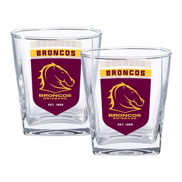 Brisbane Broncos NRL Set of 2 Spirit Glasses 250ml Glass Logo Design
