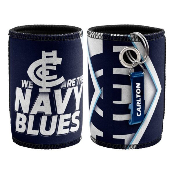 Carlton Blues AFL Bottle Opener Keyring and Beer Can Bottle Cooler Stubby Holder