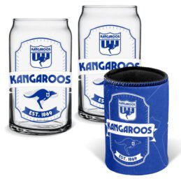 North Melbourne Kangaroos AFL Set of 2 Can Shaped Glasses and Can Cooler Gift Set