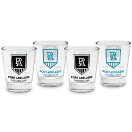 Port Adelaide Port Power AFL Team Logo 50ml Shot Glasses Bar Set of 4