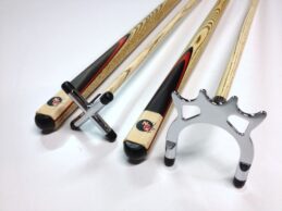 FULL ASH With Red Wood Flame Pool Cue REST & SPIDER Set 1 x Chrome Rest, 1 x Chrome Spider