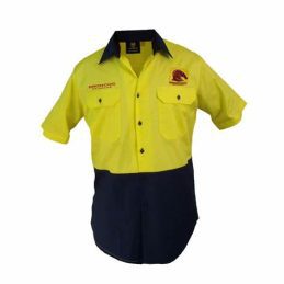 Brisbane Broncos NRL Hi Vis Button up Work Shirt Yellow - SMALL