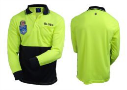 State Of Origin NSW Blues NRL Long Sleeve Polo Work Shirt Yellow/Navy