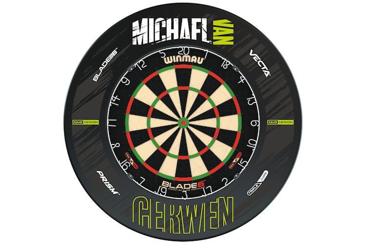 Winmau Blade 6 Dart Board + MVG Retro Dartboard Surround + Darts Set 1 Winmau Blade 6 Dart Board + MVG Retro Dartboard Surround + Darts Set