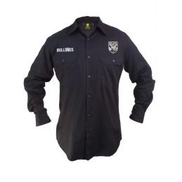 Canterbury Bulldogs NRL Button up Work Shirt Long Sleeve Black