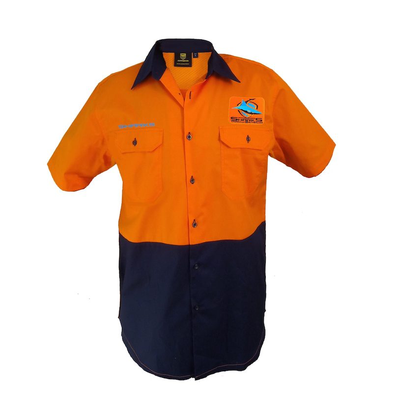 Cronulla Sharks NRL Hi Vis Button up Work Shirt Orange