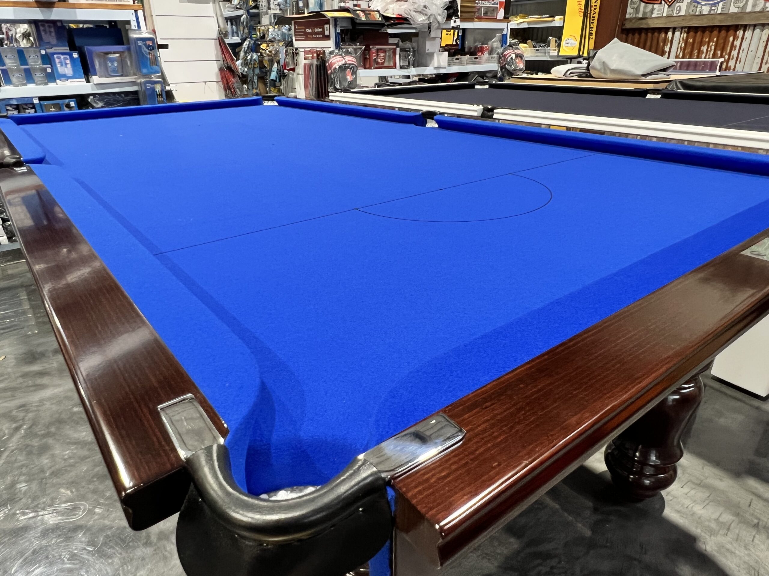 NPC Pool Table 8ft Classic Mahogany & Chrome with Royal Blue Felt 3 NPC Pool Table 8ft Classic Mahogany & Chrome with Royal Blue Felt - Image 3
