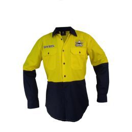 North QLD Queensland Cowboys NRL Hi Vis Button up Work Shirt Long Sleeve Yellow