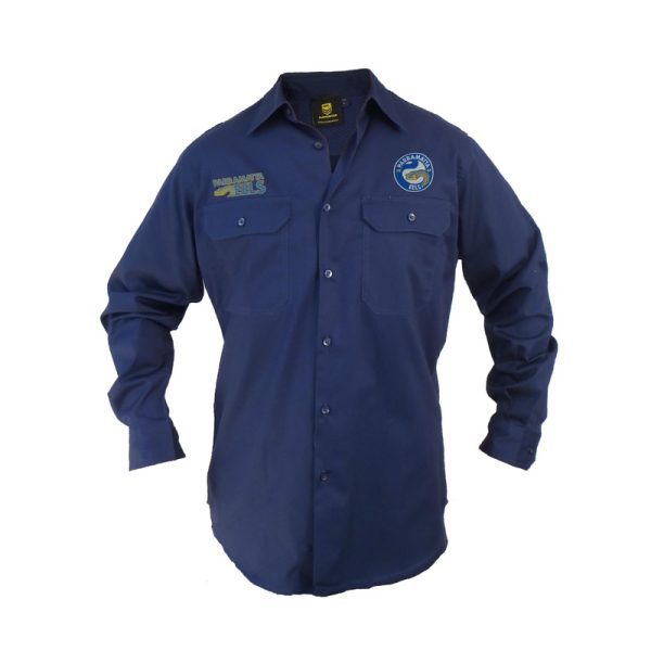 Parramatta Eels NRL Button up Work Shirt Long Sleeve Navy