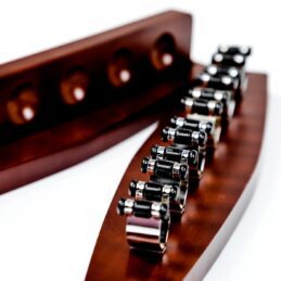 Teak Pool Snooker Billiard Table Cue Wall Rack (Chrome Cue Clips)