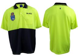 NSW Blues NRL Short Sleeve Polo Work Shirt Yellow Navy - 2X Large