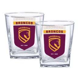 Brisbane Broncos NRL Set of 2 Spirit Glasses 250ml Glass Logo Design