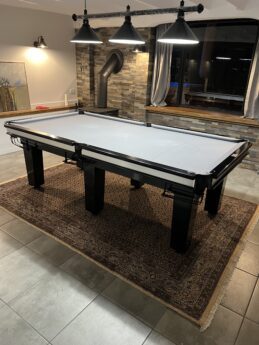 NPC Pool Table 8ft Classic Black With Stainless Trim Strachan Silver Felt