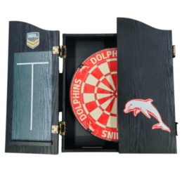 Dolphins NRL Dart Board and Cabinet Set