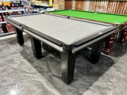 NPC Pool Table 8ft Classic Black Paint With Stainless Trim Strachan Silver Felt