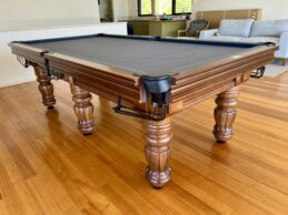 NPC Pool Table 8ft Royal DELUXE Walnut, Black Chrome Fittings, Pewter Felt
