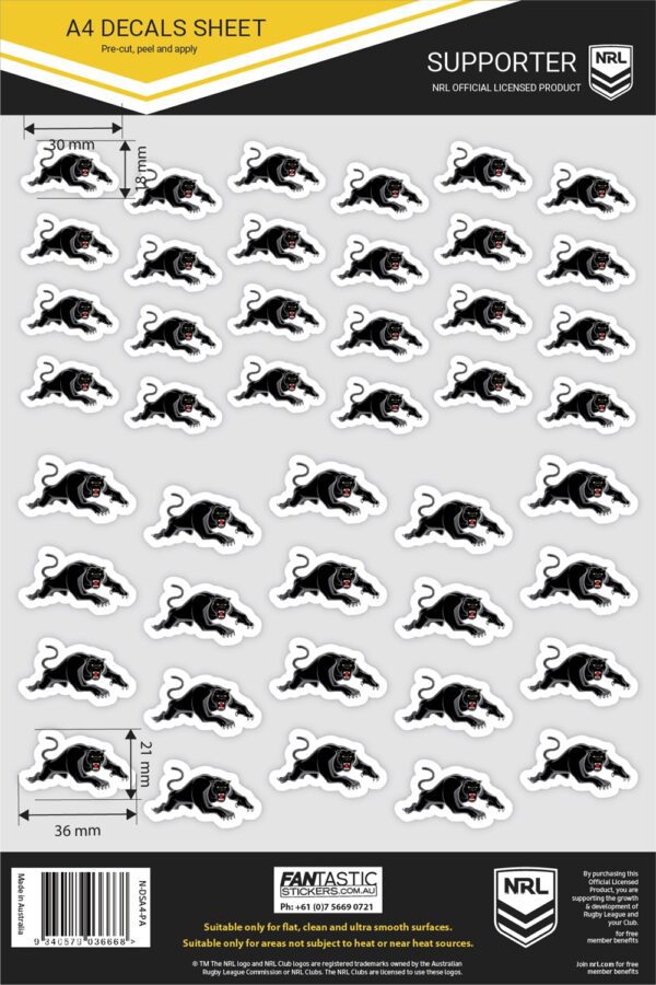 Penrith Panthers NRL A4 Decal Sticker Sheet