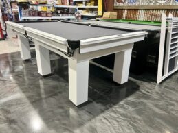 NPC Pool Table 8ft Classic White & Satin Chrome Fittings Pewter Felt