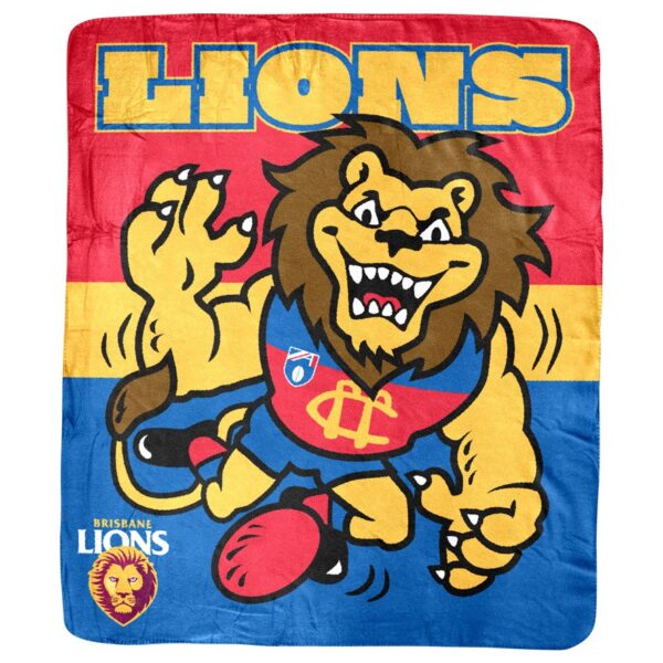Brisbane Lions AFL Coral Fleece Mascot Design Rug Blanket