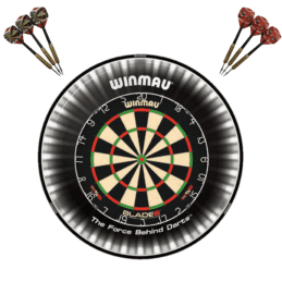 Winmau Blade 6 Dart Board + Plasma Light + Black Printed Surround + Darts