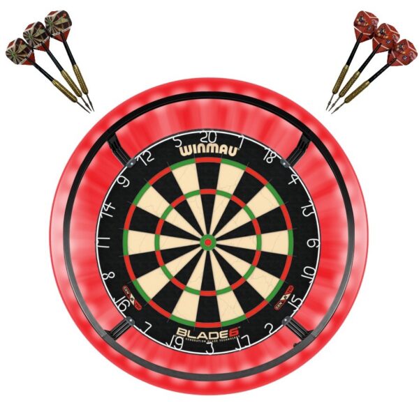Winmau Blade 6 Dart Board + Corona Light + Red Surround + Darts