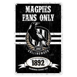 Collingwood Magpies Fans Only AFL Retro Metal Tin Wall Sign